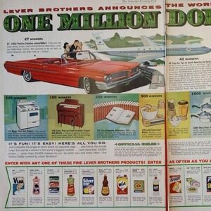 1961 Lever Bros‎ Sweepstakes $ Million 2pg Ephemera Vtg 60s PRINT AD 21x13